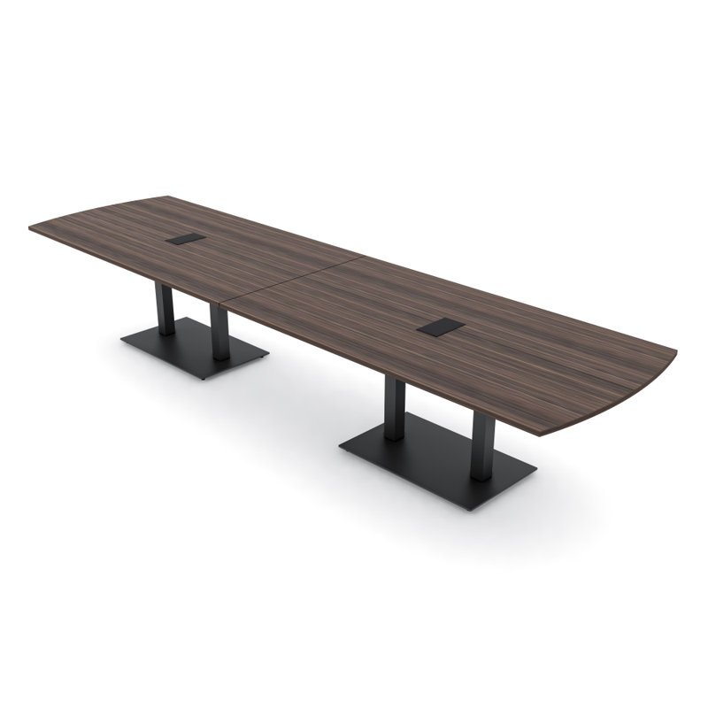 Table de conférence Pavert Arc Unité électrique, H 30 po x l 168 po x P 48 po, Noir mat, Eucalyptus naturel