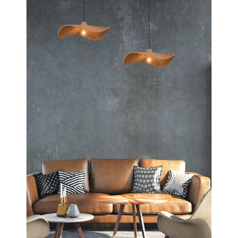 Luminaire suspendu 1 lumière Selma - Petit - Abat-jour en osier ondulé, H 6 po x l 24 po x P 24 po