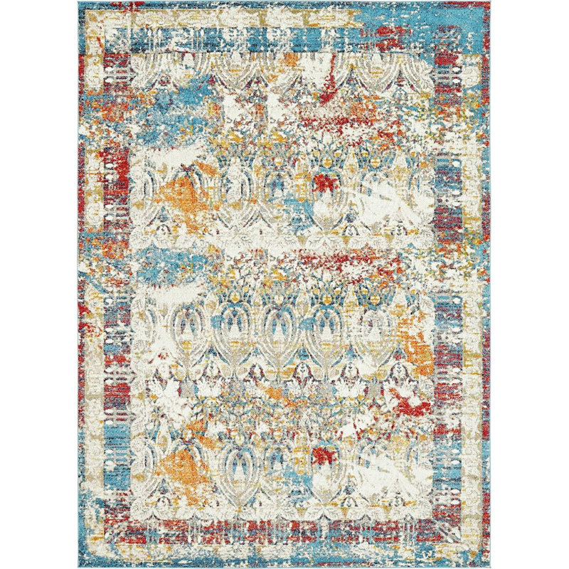 Murawski Oriental Ivory/Blue/Red Area Rug, Rectangle 8' x 10'