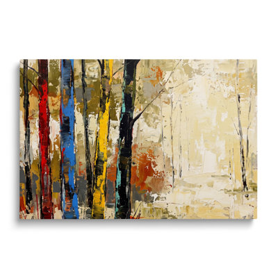 Toile multicolore, peinture à l'huile abstraite représentant une forêt colorée, art mural moderne et contemporain pour le salon, la chambre et le bureau à domicile.