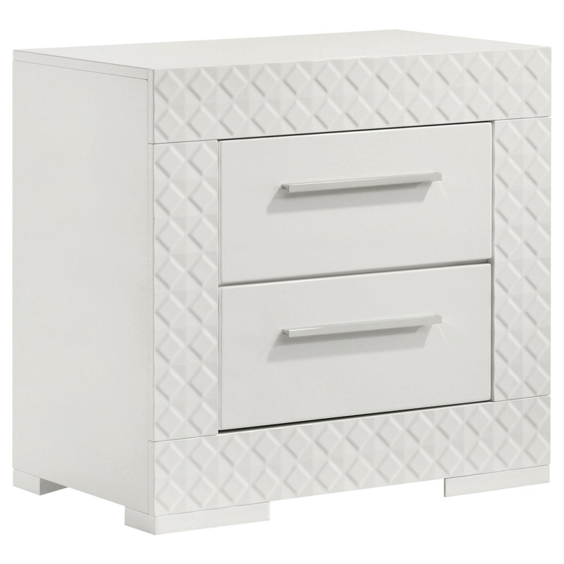 Table de chevet blanche 2 tiroirs ultrabrillante, Blanc brillant