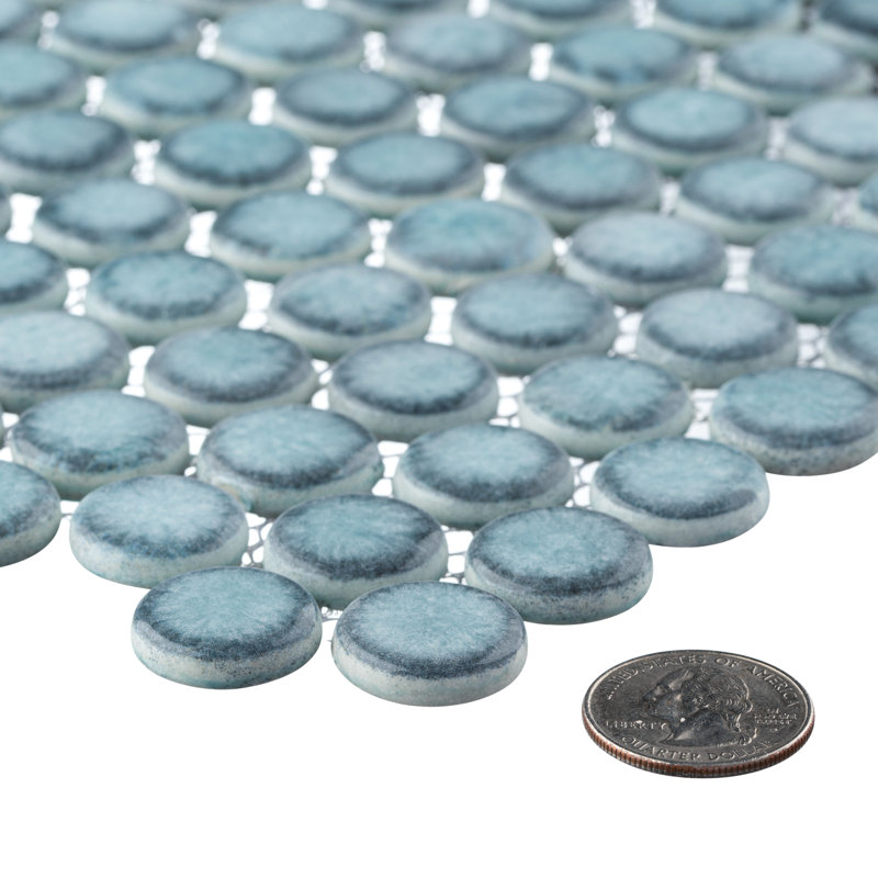 Honoro-Bulbi 3/4" Penny Round Smooth Glass Mosaic Wall & Floor Tile, Teal
