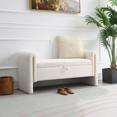 Modern Teddy Bed End Bench with Arms and Storage,Upholstered Large Foot Rest Stool, Comfy Window Vanity Bench for Living Room,Bedroom,Dorm,Coffee Table,Teddy