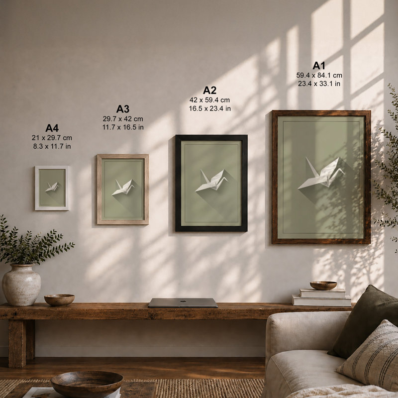 Geometric Paper Crane Minimalist - Framed Print, A1 - 84.1 x 59.4 cm, Walnut