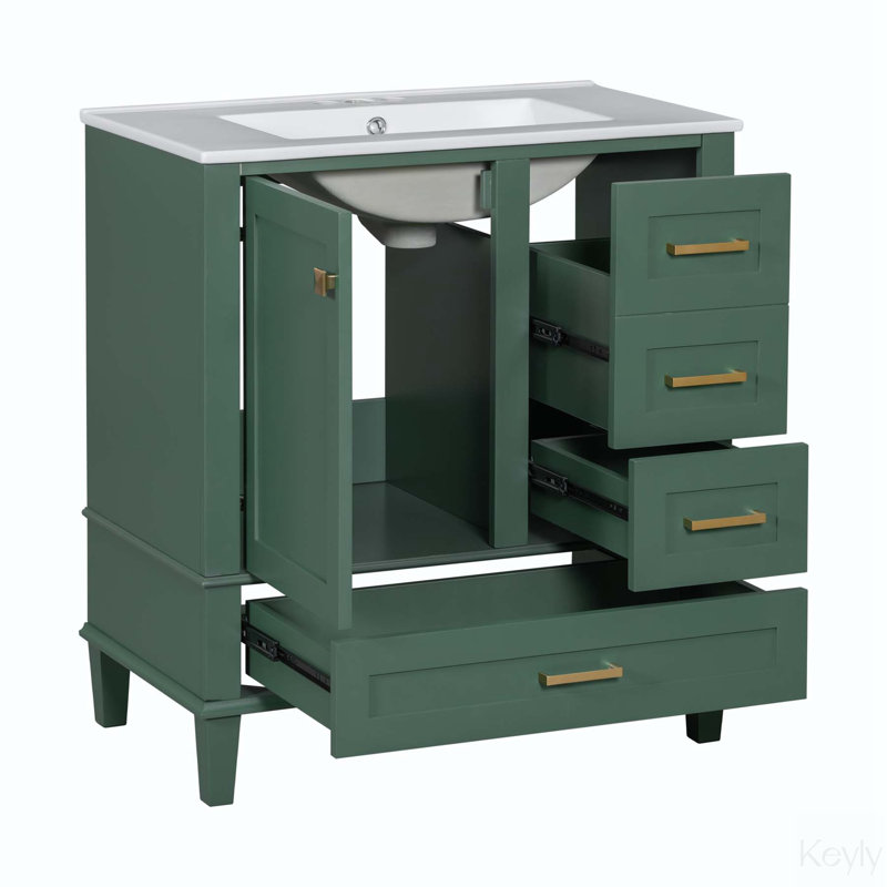 Meuble-lavabo simple 30 po avec plateau Solmayra, Vert