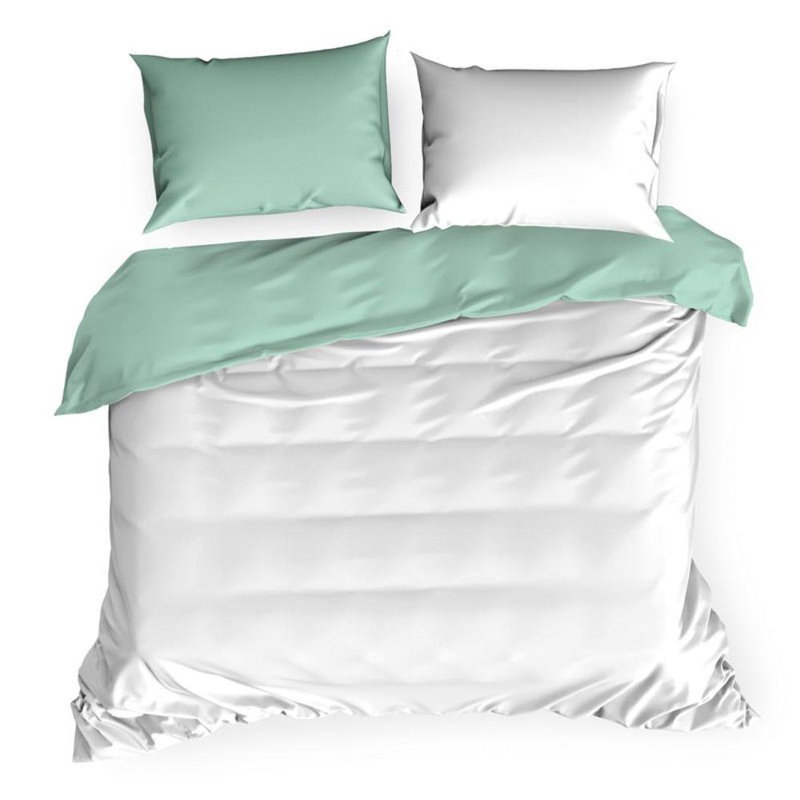 Getta Satin 1 Duvet Cover, 180 x 200cm - 2 Pillowcases (70 x 80 cm), White/Mint