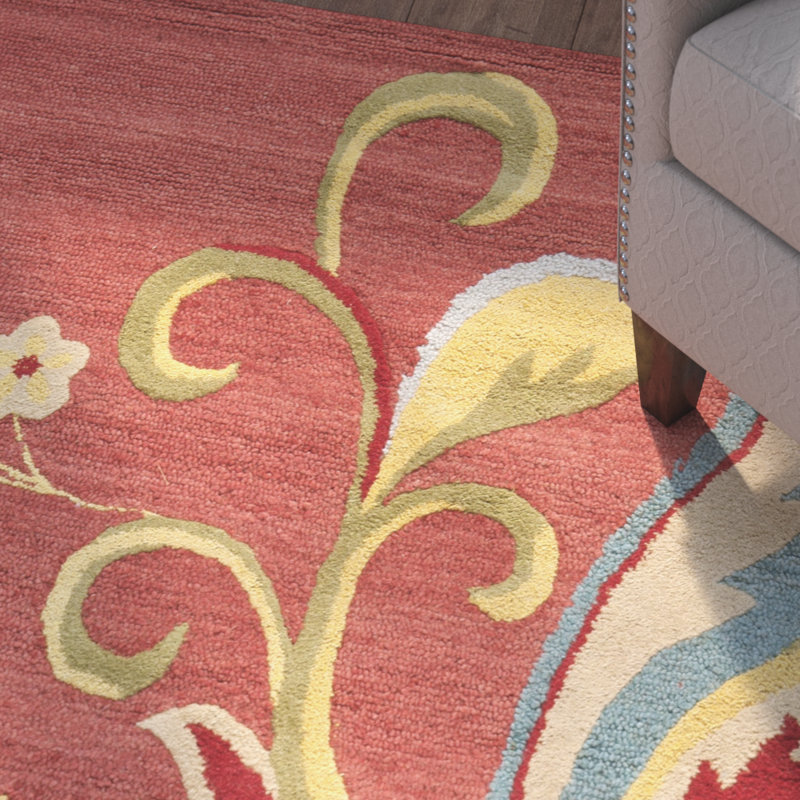 Tapis rouge en laine touffeté à la main Ferrera Jahiem, Rectangle 8 pi x 10 pi