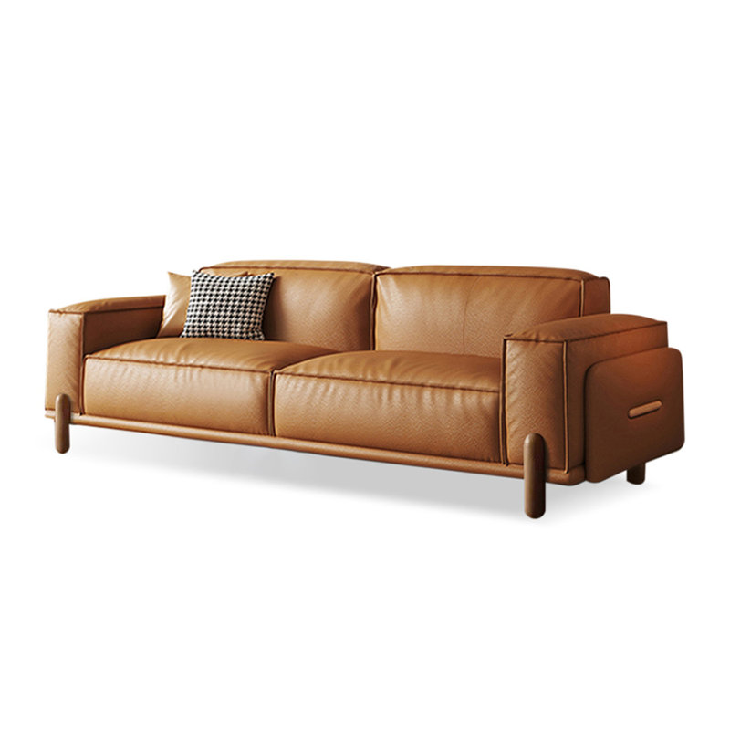 Causeuse coussin orange en cuir véritable, Orange