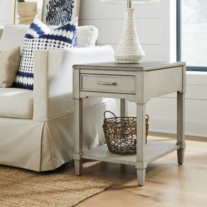 Table d'appoint avec tiroir et tablette ouverte