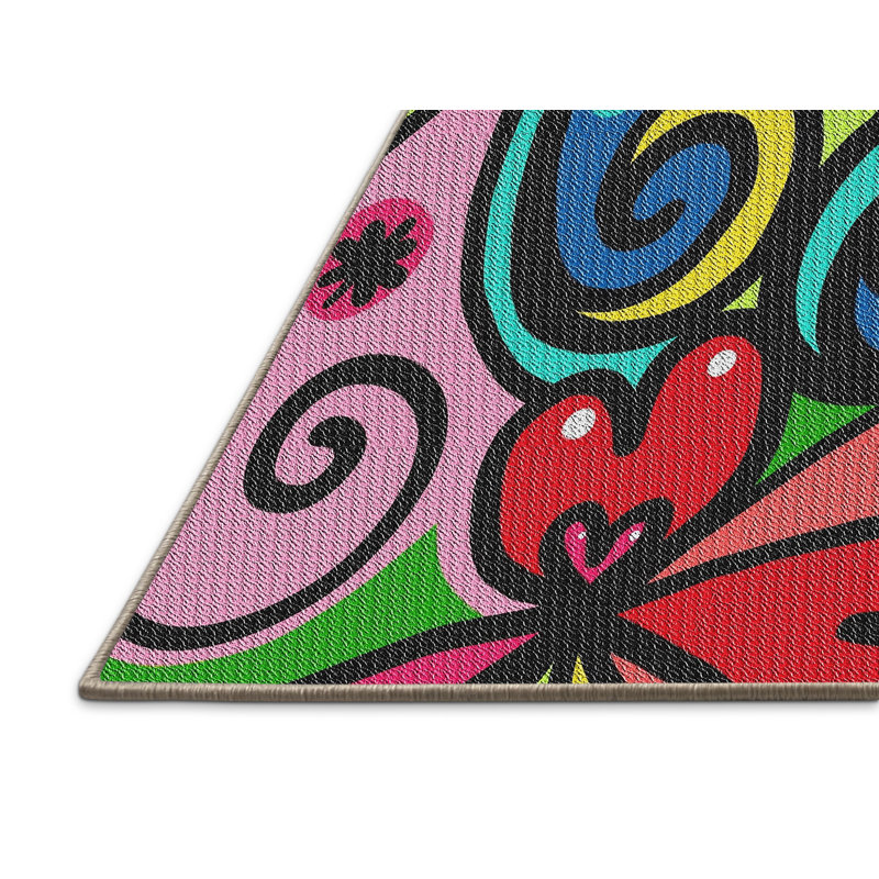 Vert abstrait/bleu/rouge Tapis décoratif, Rectangle 5 pi x 7 pi
