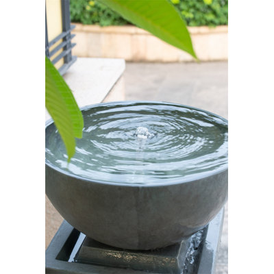 Fontaine 44,5 "en polyrésine zen gris, fontaine à oiseaux / bain pour les oiseaux, fontaine relaxante pour porche de jardin