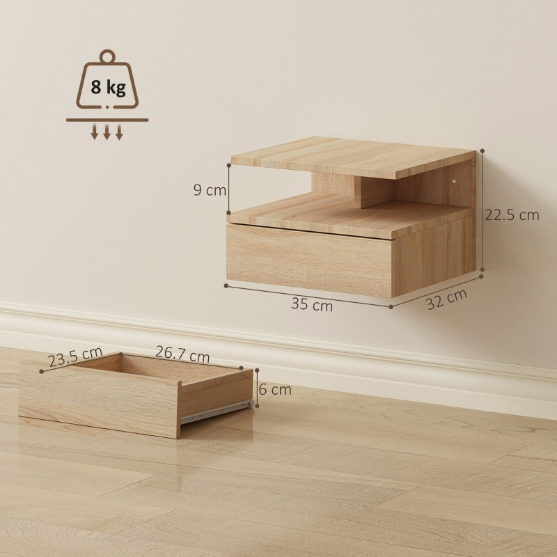 35 cm W Bedside Table, Oak