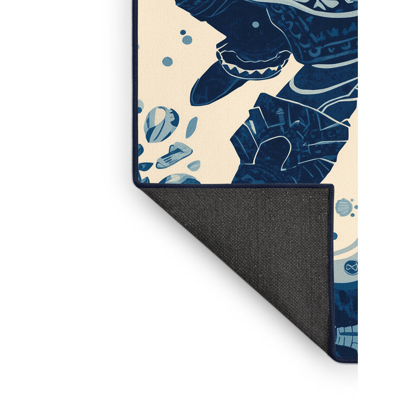 Soft Plush Dunton Pirate Treasure Hunter Bohemian Block Print Area Rug in Blue – Navy Binding, 5x7