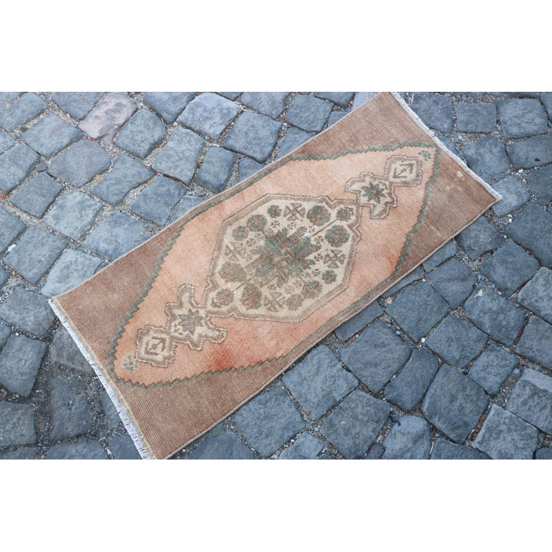 Petit tapis turc rétro en laine Anatolian - idéal pour le vestibule et la salle de bain - Tapis beige de style bohème