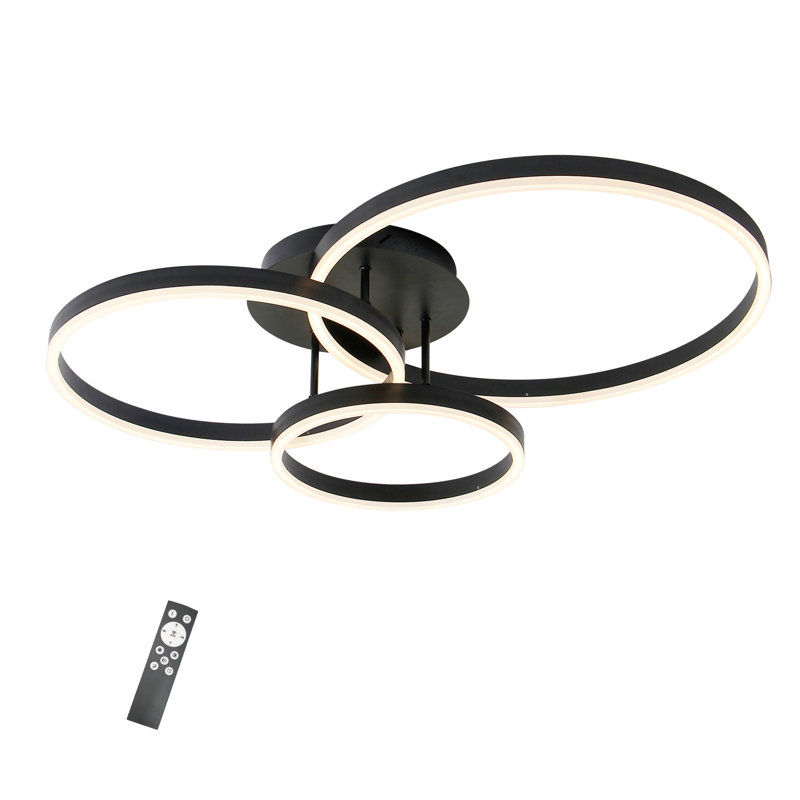 Plafonnier encastré 3 lumières avec télécommande Karagh pour salon, Noir, H 5,9 po x l 31,5 po x P 22,8 po, 50