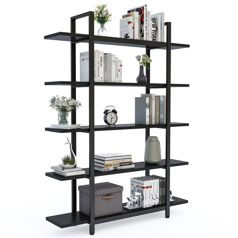 Aadrit 119.9cm W Metal Etagere Bookcase, Black