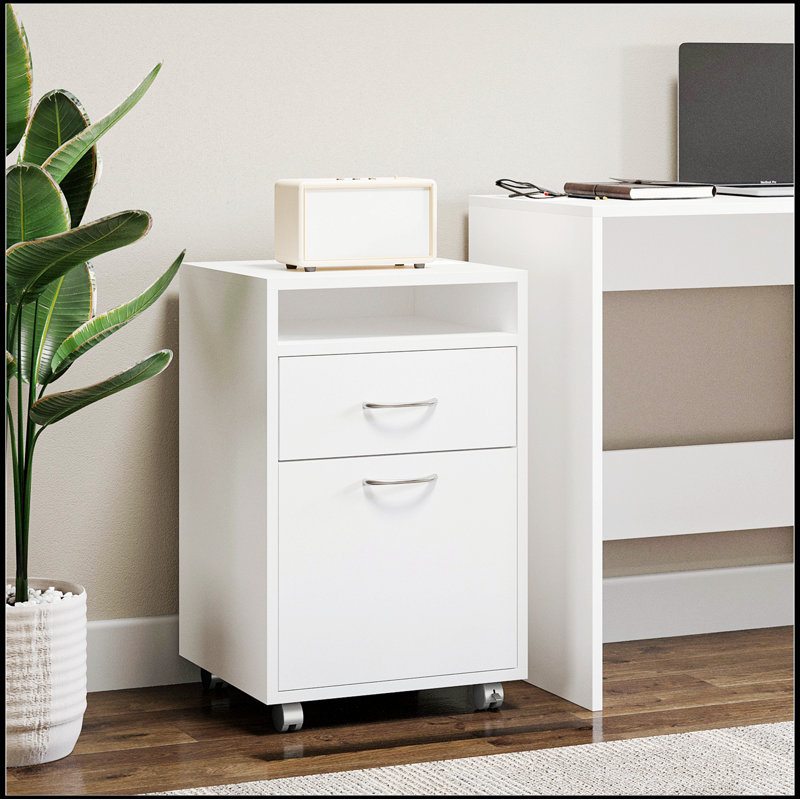 White Mobile Storage Cabinet with 2 Drawers and Castors