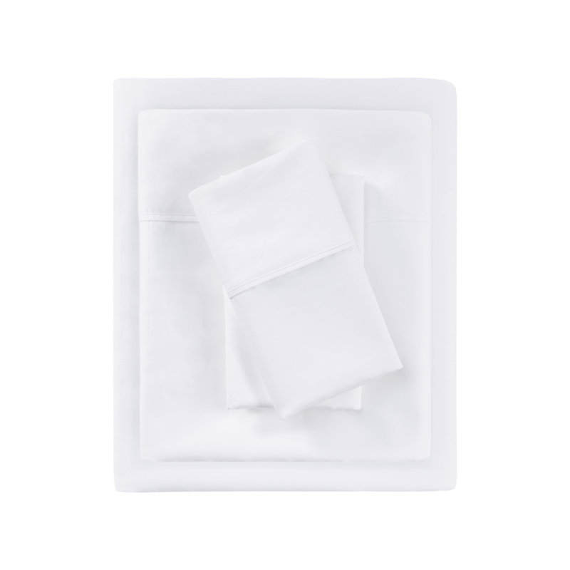 Queen White Cotton Blend Sateen 4-Piece Sheet Set
