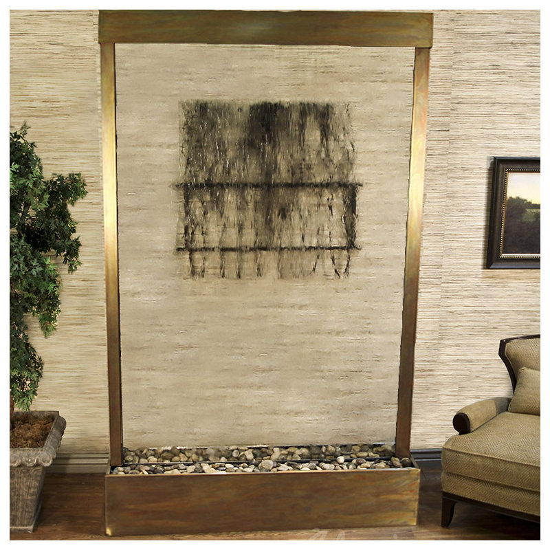 Grandeur River Fountain with Light, Rustic Copper, Clear Glass