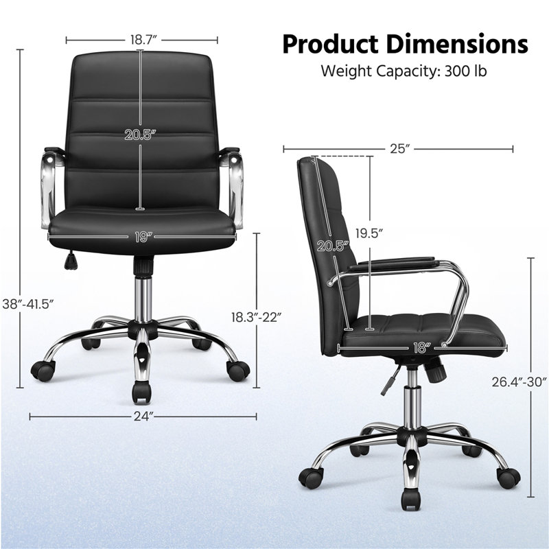 Wanetta Mid-Back Office Chair with Arms 360° Swivel, Black