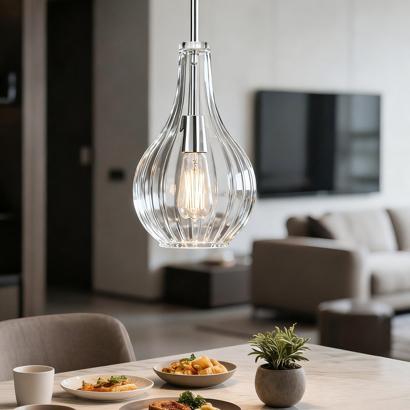 Chrome 1-Light 8 inch Pendant with Clear Glass Shade, Chrome