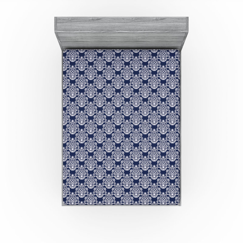 Drap-housse Ambesonne, paquet de 2, Bleu foncé / damas blanc, Drap-housse grand