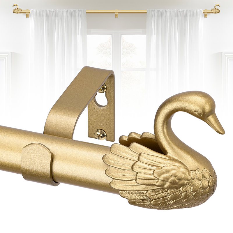 Tringle à rideaux ajustable 30 à 60 po 1 po avec faîteaux de cygne rétro laiton doré, 30" - 60"