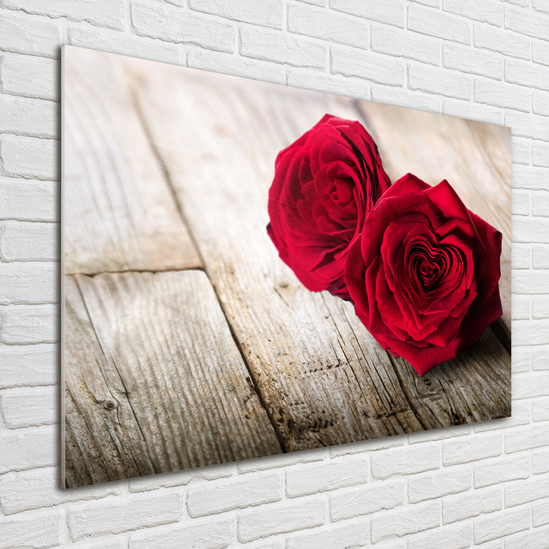 Glasbild Roses On Wood