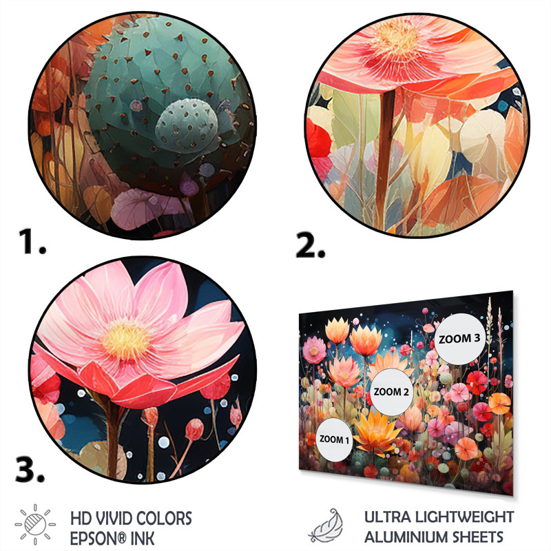 Peach Green Cactus Representation Multicolored Acrylic II - Floral Metal Art Print Set