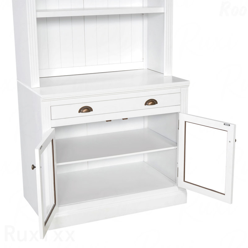 83.4" Tall Modern Bookcase - Glass Door Storage Cabinet with Drawer & Open Shelves for Living Room/Home Office, White