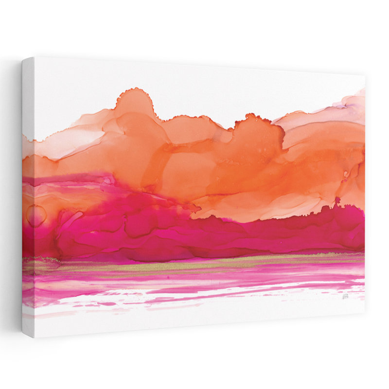 Magentascape I - Abstrait, encre à alcool, nuages, art, H 36 po x l 48 po