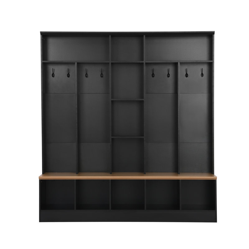 Portemanteau large avec banc de rangement, espace de rangement cubique et tablette, portemanteau multifonctionnel, convient à l'entrée, vestibule, noir