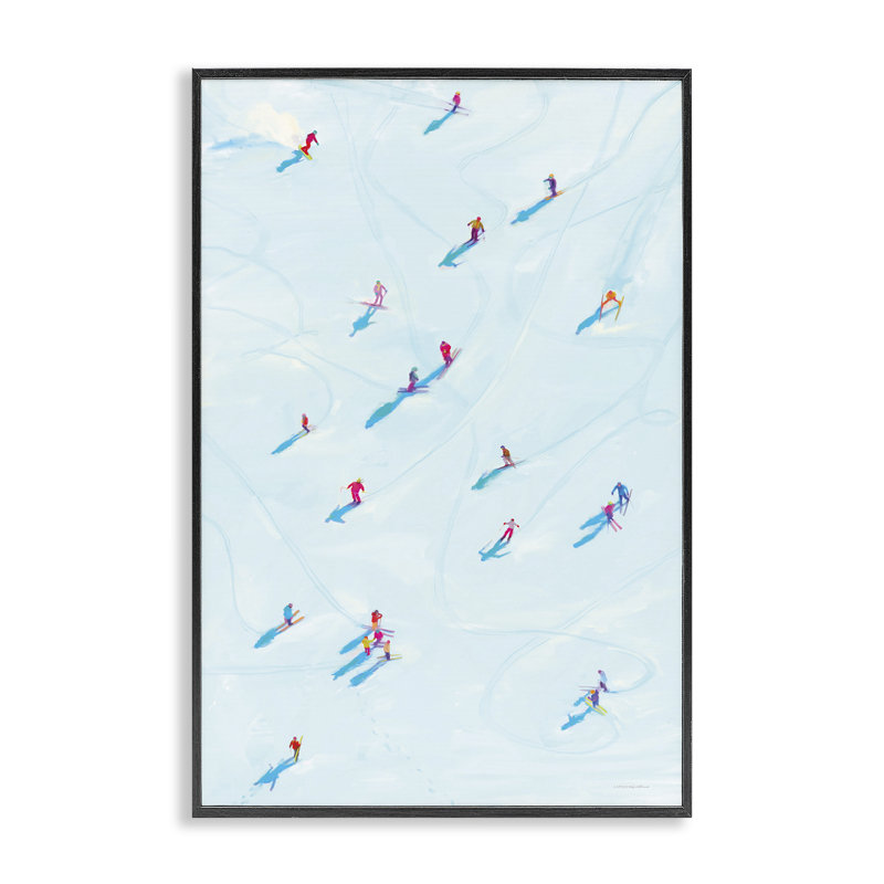 «People on Ski Slopes», estampe numérique par Kamdon Kreations, H 18 po x l 12 po, Giclée encadrée noir minuit