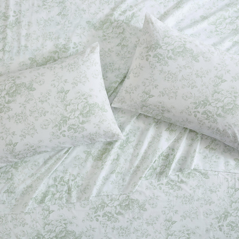 Ensemble de draps en percale de coton Percale Novelty Laura Ashley,  Vert à motif de toile délicieuse