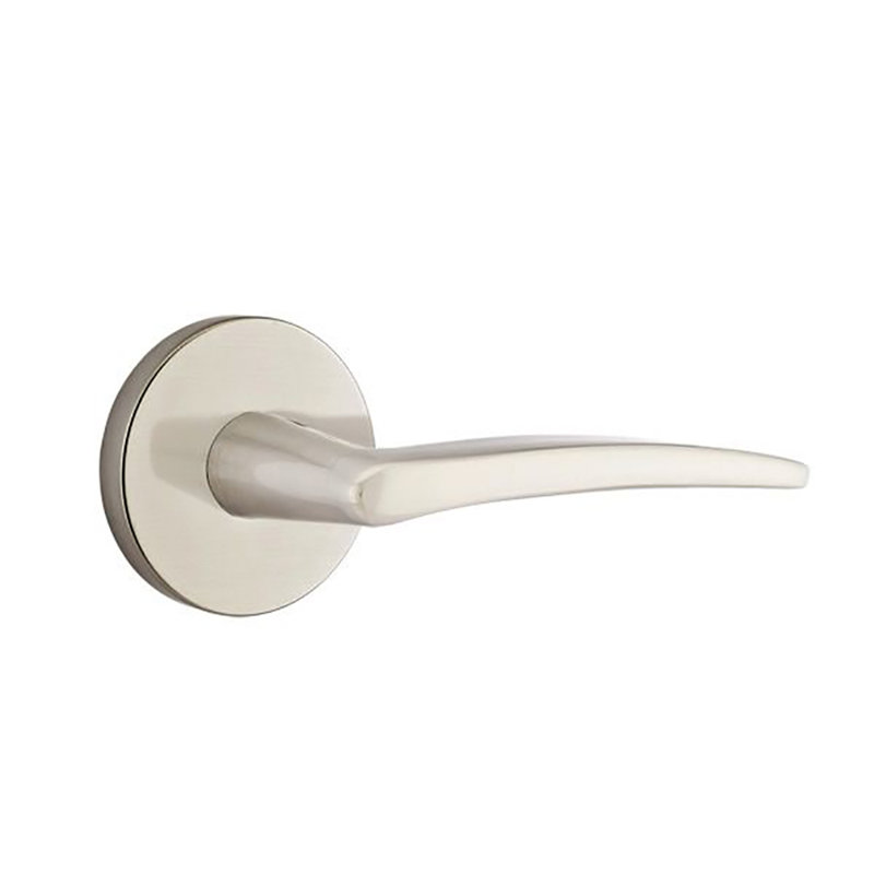 Poseidon Flat Double Dummy Door Lever with Round Rosette, Right, Satin Nickel
