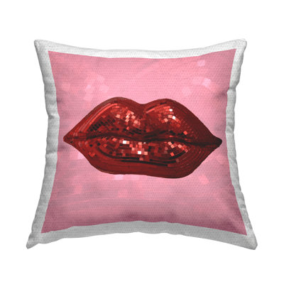Stupell Industries Glam Red Lips Disco Ball Pattern Outdoor Printed Pillow by Lil' Rue