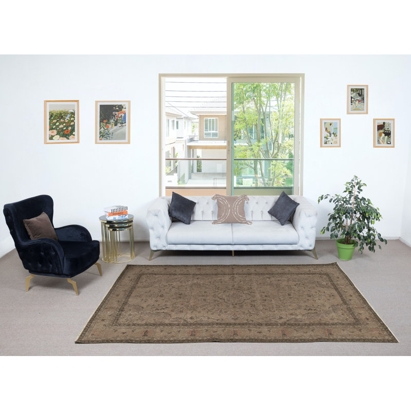 Tapis de style bohémien fait à la main 5,5 x 9,7 pi. Tapis moderne de couleur brune