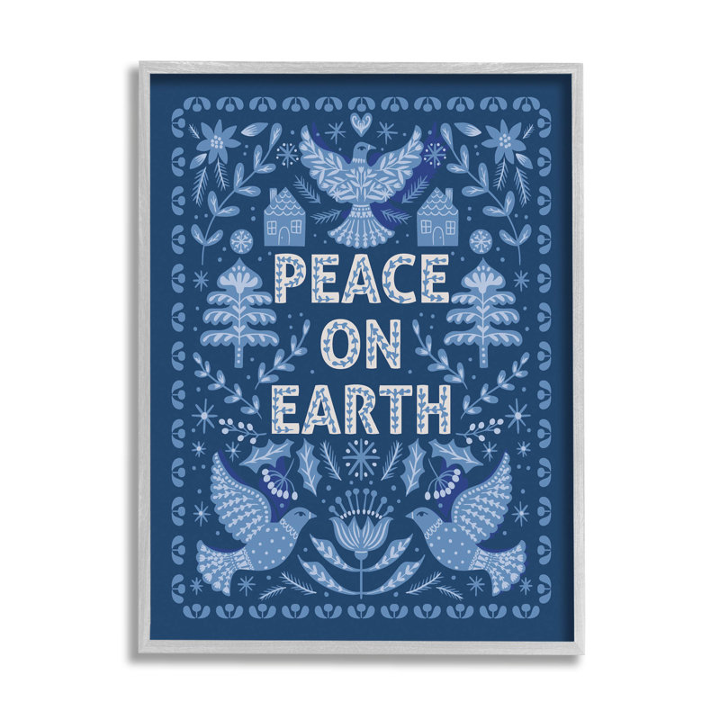 Peace on Earth - bleu at-143, H 14 po x l 11 po x P 1,5 po, Estampe numérique Farmhouse