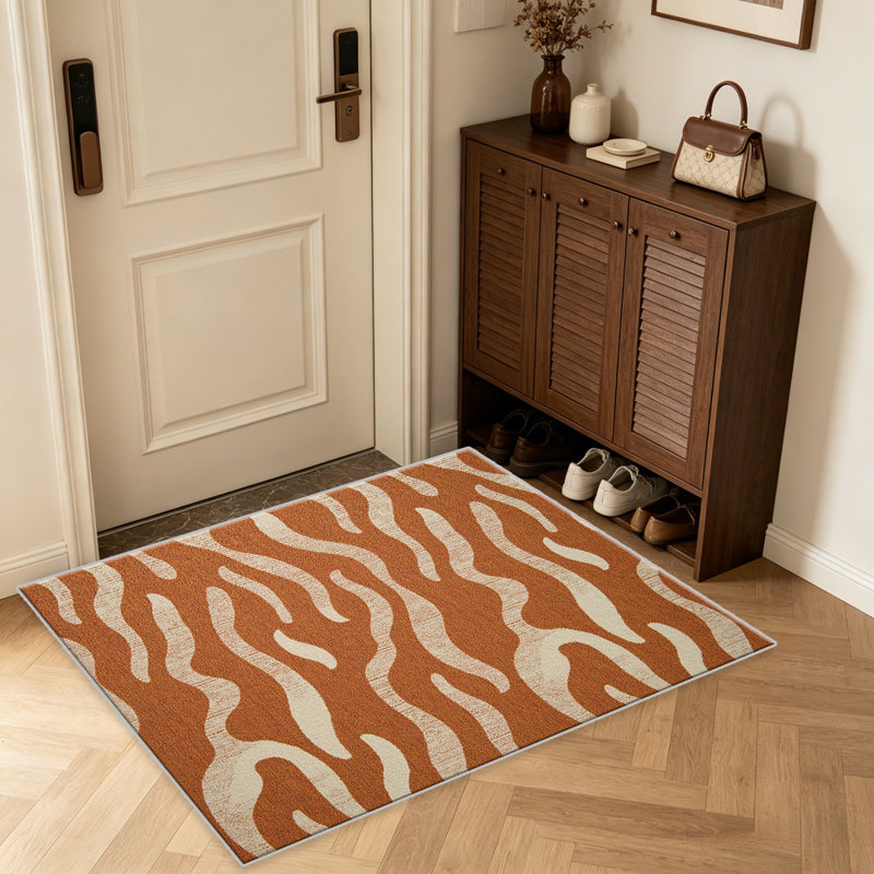 Terracotta Abstract Wavy carpet-easy to clean, machine-washable, soft and comfortable; suitable for door mats, kitchens, living rooms, bedrooms, corridors, and laundry areas. Easy to clean, durable carpet for home decoration.