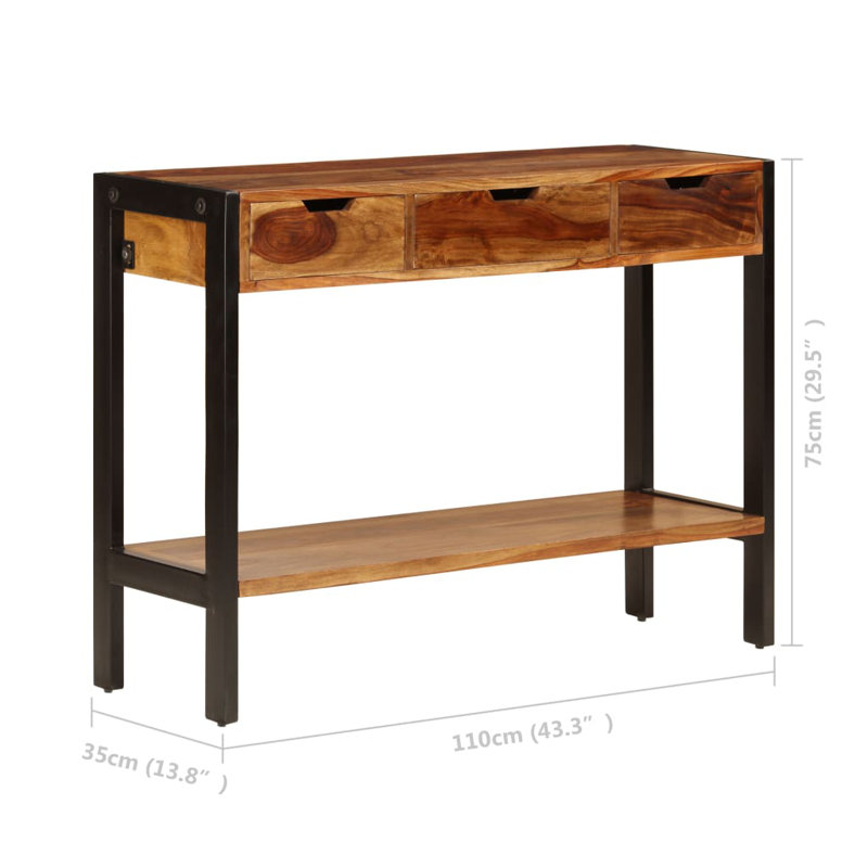 Tullis 13.8" Wide 3 Drawer Sheesham Wood Buffet Table, Brown
