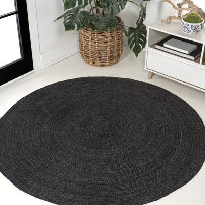 Tapis rond noir en jute tressé Zara