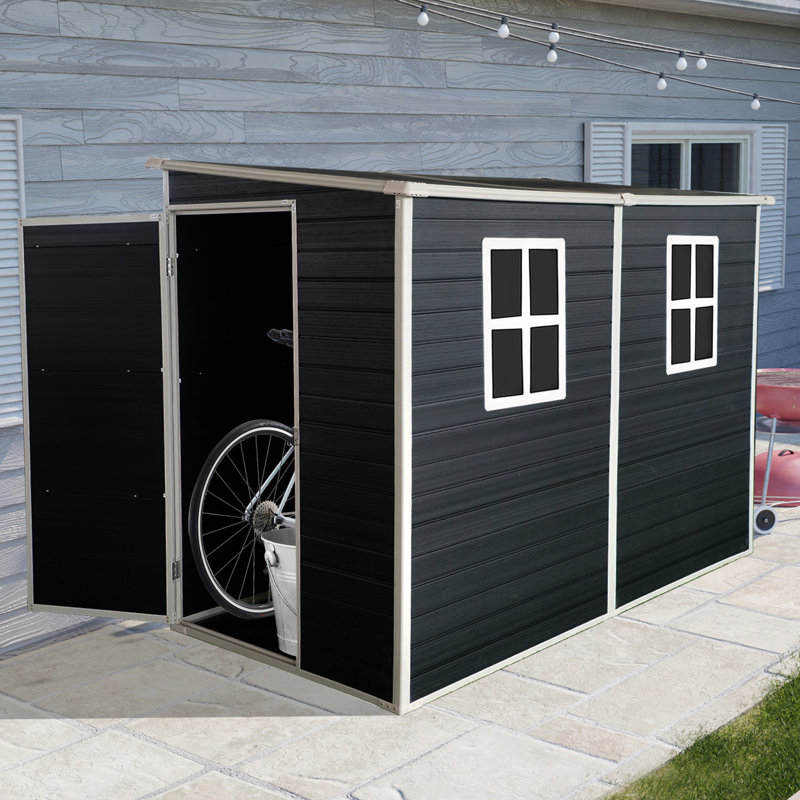 Remise 4 x 8 pi avec plancher. Verrouillable, imperméable. -. Ventilation pour porte de patio, de jardin, de pelouse - noire verrouillable 8 x 4 pi. Imperméable, et pour pelouse, patio