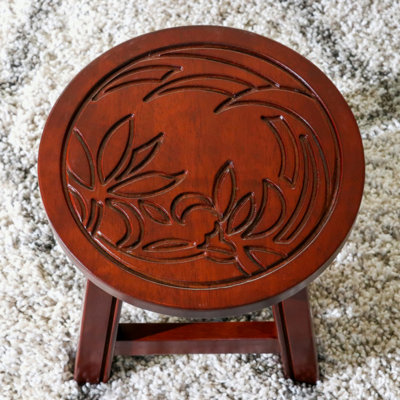 Carved Wooden Step Stool, Floral
