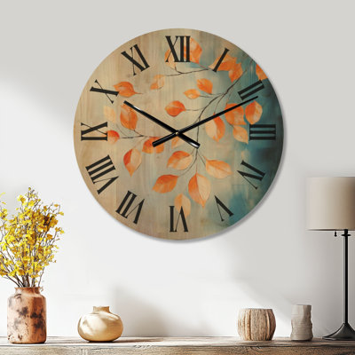 Autumn Branch in Blue - Botanical Wall Clock, Wood Print