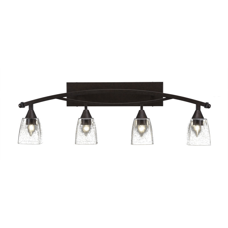 Eisenhauer Bow 4 Light Bath Bar Shown With 4.5” Square Clear Bubble Glass, Bronze