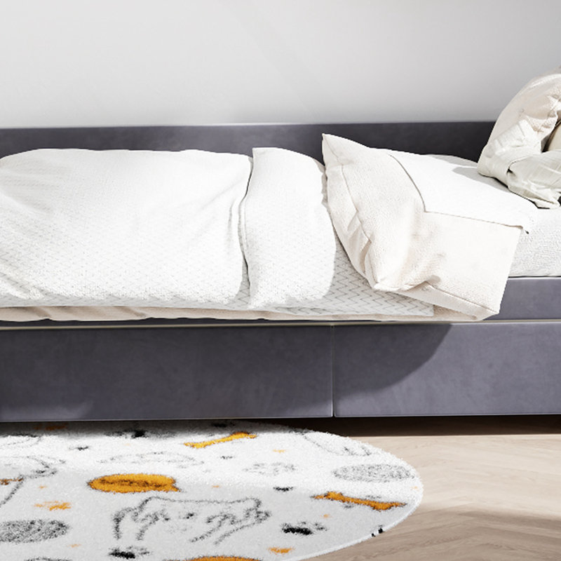 Lit plateforme tapissier en L avec tiroirs, Gris