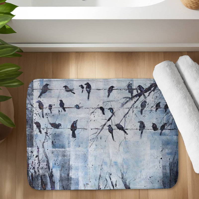 Abstract birds on electric wire Bath Mat with Non-Slip Backing - Quick Dry Memory Foam Bathroom Rug - Absorbent - Modern Plush Spa-Style - Machine Washable