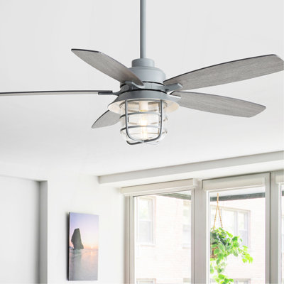 Ventilateur de plafond gris ciment 52 pouces avec lumière E26, abat-jour en verre, 5 pales en contreplaqué, moteur à courant continu silencieux, 6 vitesses de vent