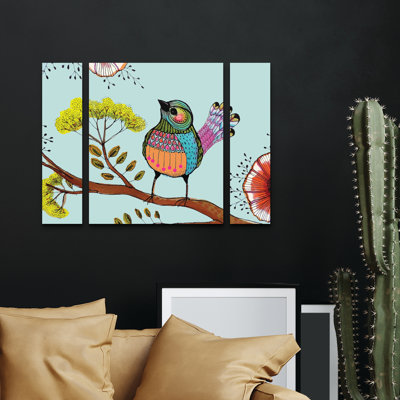 3 Panel Wall Art Set - Sylvie Demers 'Melodie' Canvas Wall Art for Living Room, Bedroom, or Office Decor by 