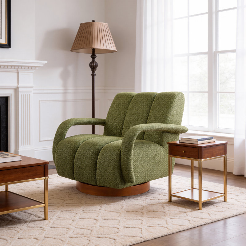 Swivel Upholstered Accent Armchair, Green